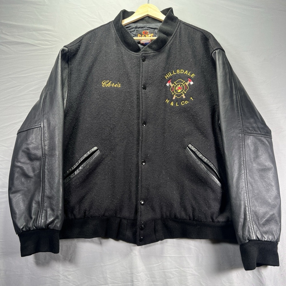 Vintage Fire Department Varsity Jacket Mens 2XL Wool Hillsdale Bomber Collegiate